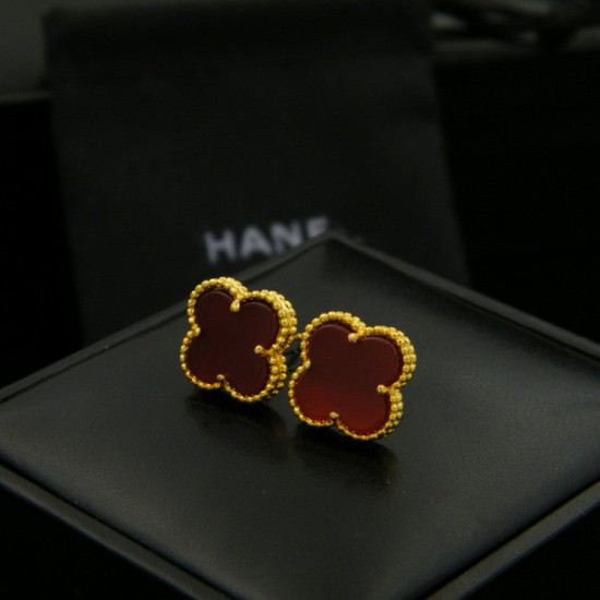 Van Cleef & Arpels Sweet Alhambra Of Gold VCA Earrings Silver Red 4 Motifs