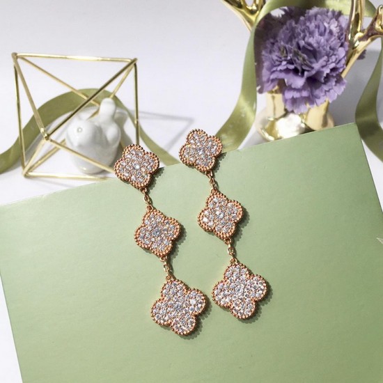 Van Cleef & Arpels Sweet Alhambra Of Rose Gold VCA Earrings Silver 3 Motifs