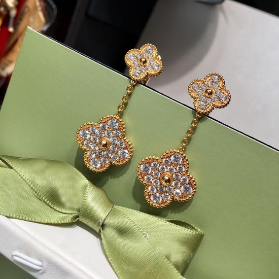 Van Cleef & Arpels Sweet Alhambra Of Rose Gold VCA Earrings Silver/Gold 2 Motifs