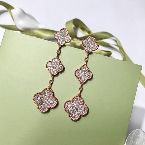 Van Cleef & Arpels Sweet Alhambra Rose Gold VCA Earrings Silver/Gold 3 Motifs