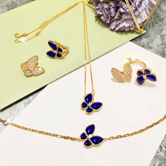 Van Cleef & Arpels Two Butterfly Blue VCA Earrings Gold