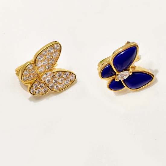 Van Cleef & Arpels Two Butterfly Blue VCA Earrings Gold