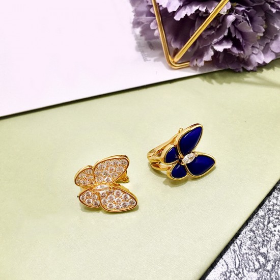 Van Cleef & Arpels Two Butterfly Blue VCA Earrings Gold