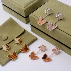 Van Cleef & Arpels Two Butterfly Rose Gold VCA Earrings Gold 3 Colors 