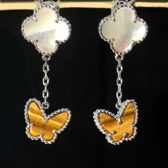 Van Cleef & Arpels Two Butterfly Silver VCA Earrings Gold 2 Colors