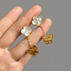 Van Cleef & Arpels Two Butterfly Silver VCA Earrings Gold 2 Colors 