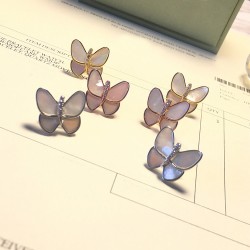 Van Cleef & Arpels Two Butterfly Silver VCA Earrings Gold 