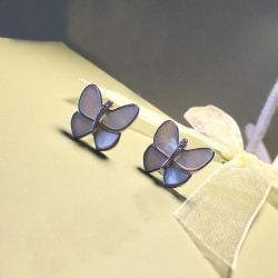 Van Cleef & Arpels Two Butterfly Silver VCA Earrings Gold 