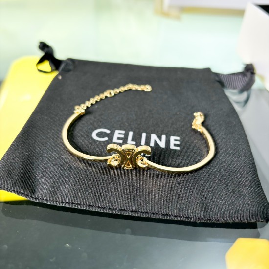 Celine Triomphe Gold Bracelet Womens Bangle