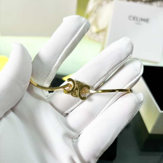 Celine Triomphe Gold Bracelet Womens Bangle