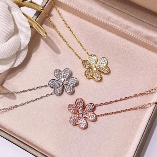 Van Cleef & Arpels Frivole Rose Gold VCA Necklaces Gold With Silver 3 Colors