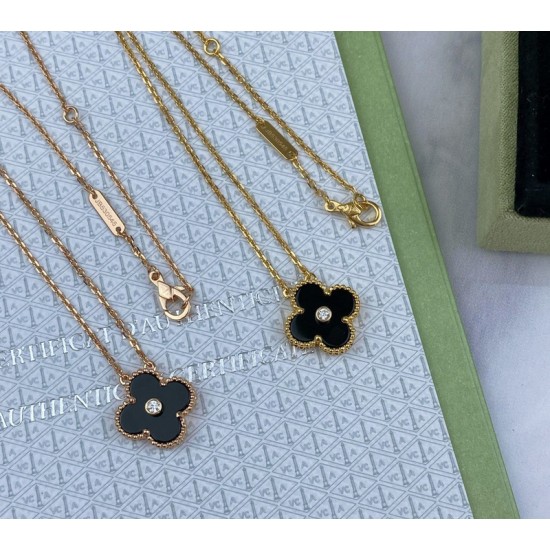 Van Cleef & Arpels Sweet Alhambra Of Rose Gold VCA Necklaces Black 2 Colors