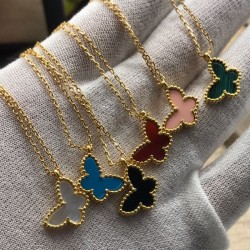 Van Cleef & Arpels Two Butterfly Of Gold/VCA Necklaces Black White Blue 6 Colors 