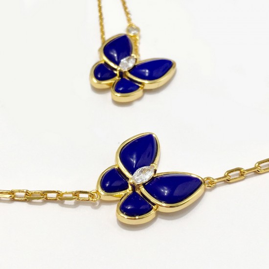 Van Cleef & Arpels Two Butterfly Of Gold/VCA Necklaces Blue