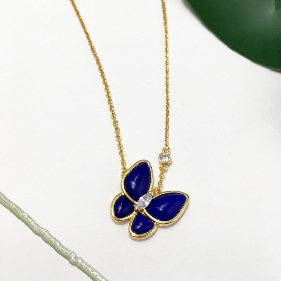 Van Cleef & Arpels Two Butterfly Of Gold/VCA Necklaces Blue