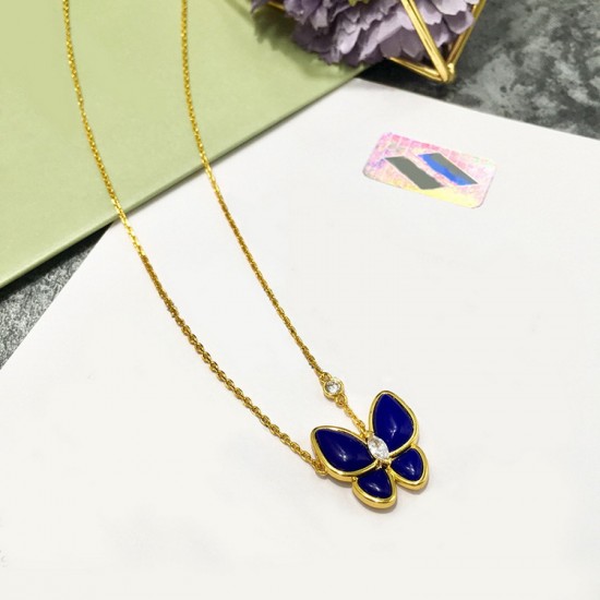 Van Cleef & Arpels Two Butterfly Of Gold/VCA Necklaces Blue