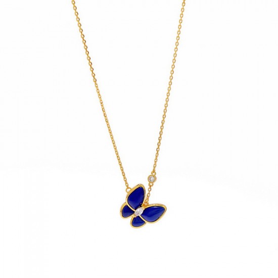 Van Cleef & Arpels Two Butterfly Of Gold/VCA Necklaces Blue