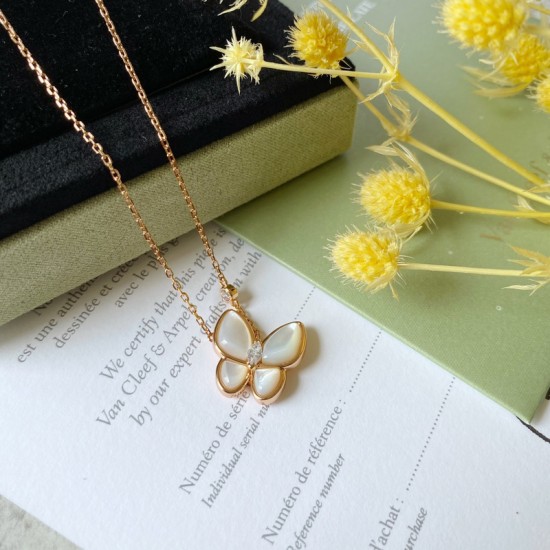 Van Cleef & Arpels Two Butterfly Of Gold White VCA Necklaces