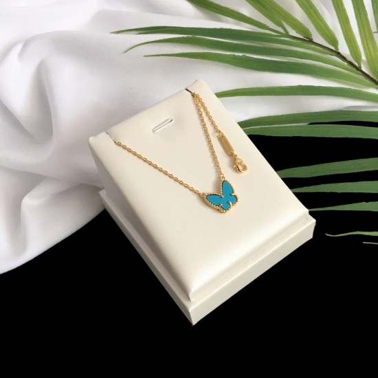 Van Cleef & Arpels Two Butterfly Of Rose Gold VCA Necklaces Blue