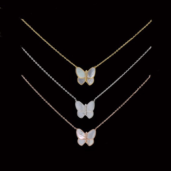 Van Cleef & Arpels Two Butterfly Of Rose Gold/VCA Necklaces Silver 3 Colors