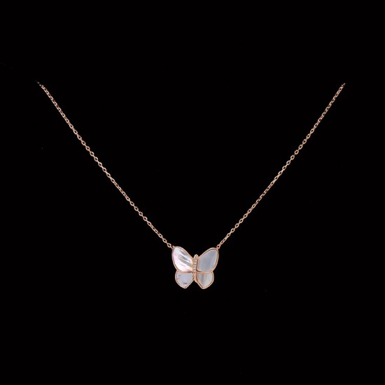 Van Cleef & Arpels Two Butterfly Of Rose Gold/VCA Necklaces Silver 3 Colors