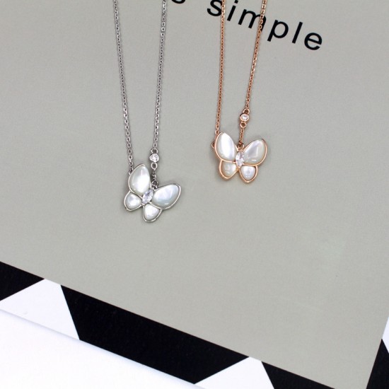 Van Cleef & Arpels Two Butterfly Rose Gold/VCA Necklaces Silver/Gold 2 Colors