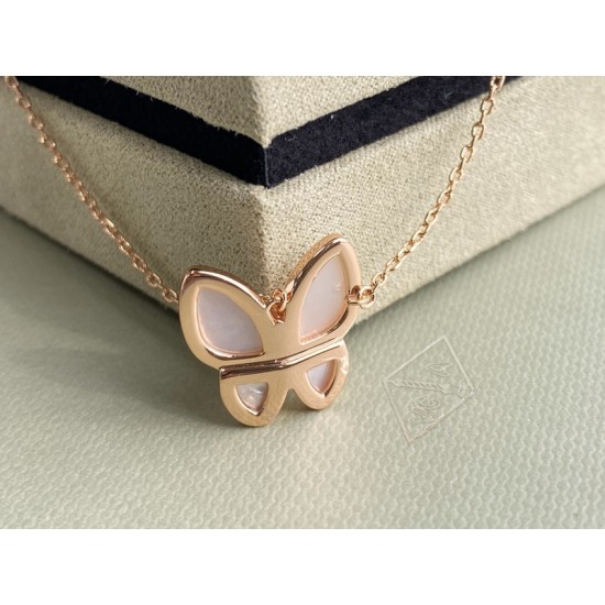 Van Cleef & Arpels Two Butterfly Rose Gold/VCA Necklaces White