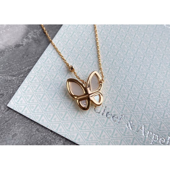 Van Cleef & Arpels Two Butterfly Rose Gold/VCA Necklaces White