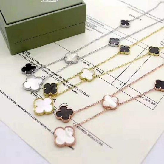 Van Cleef & Arpels Vintage Alhambra Of Rose Gold VCA Necklaces Black 6 Flowers