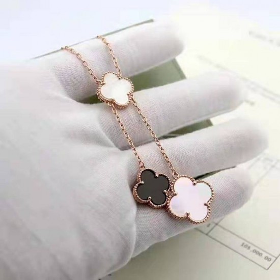 Van Cleef & Arpels Vintage Alhambra Of Rose Gold VCA Necklaces Black 6 Flowers