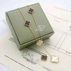 Van Cleef & Arpels Vintage Alhambra Of Rose Gold VCA Necklaces Black 6 Flowers 