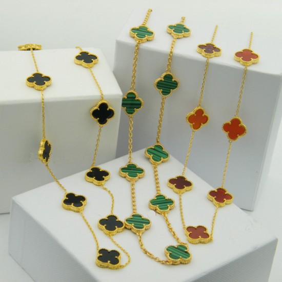 Van Cleef & Arpels Vintage Alhambra VCA Necklaces Rose Gold/Green 10 Flowers