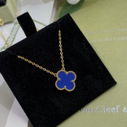 Van Cleef & Arpels Vintage Alhambra Yellow Gold Blue Pendant 