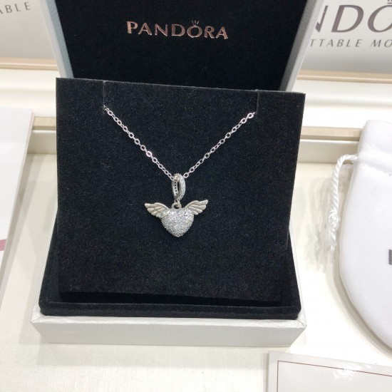 Pandora Pavé Heart and Angel Wings Necklace 398505C01