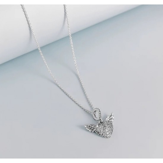 Pandora Pavé Heart and Angel Wings Necklace 398505C01