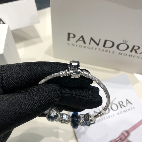 Pandora Sterling Silver Bangle Silver Blue 20082732