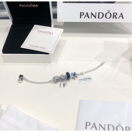 Pandora Sterling Silver Bangle Silver Blue 20082732