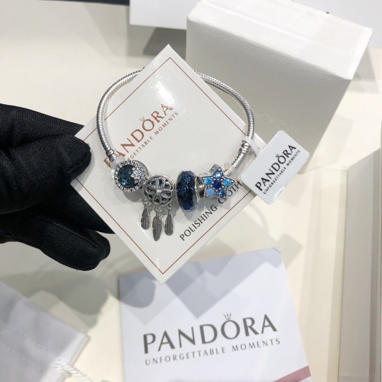 Pandora Sterling Silver Bangle Silver Blue 20082732