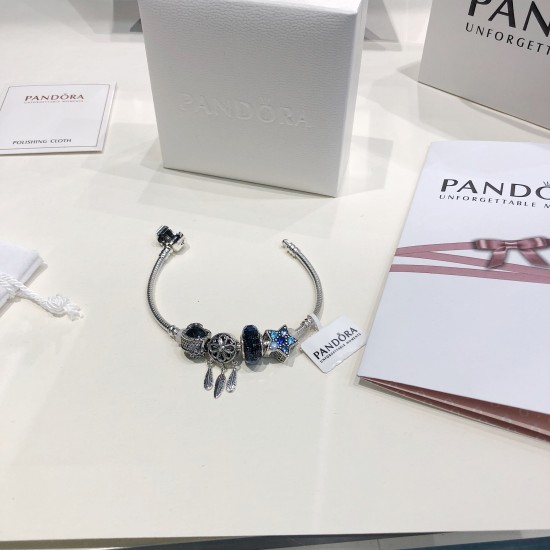 Pandora Sterling Silver Bangle Silver Blue 20082732