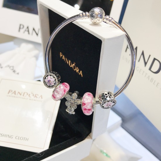 Pandora Sterling Silver Bangle Silver Pink 20082771