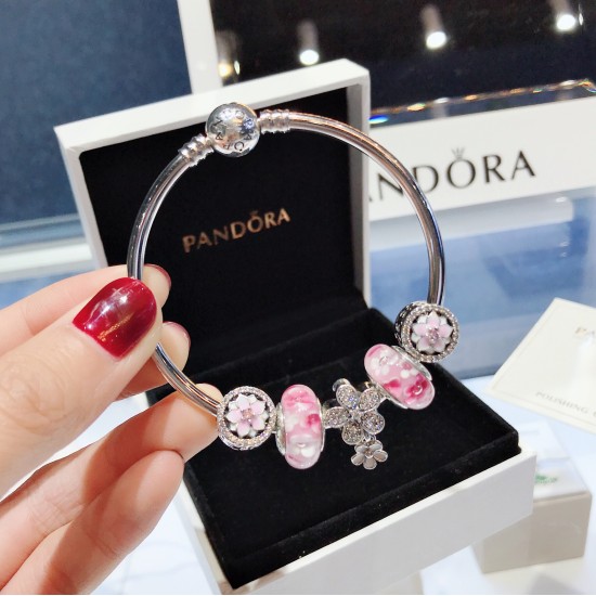 Pandora Sterling Silver Bangle Silver Pink 20082771