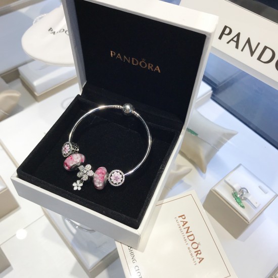 Pandora Sterling Silver Bangle Silver Pink 20082771