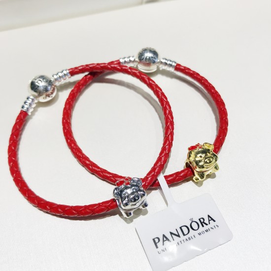 Pandora Golden Pig Red Rope Bangle