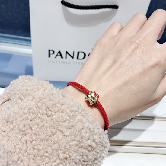 Pandora Golden Pig Red Rope Bangle