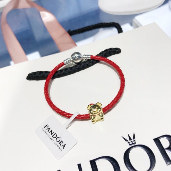 Pandora Golden Pig Red Rope Bangle