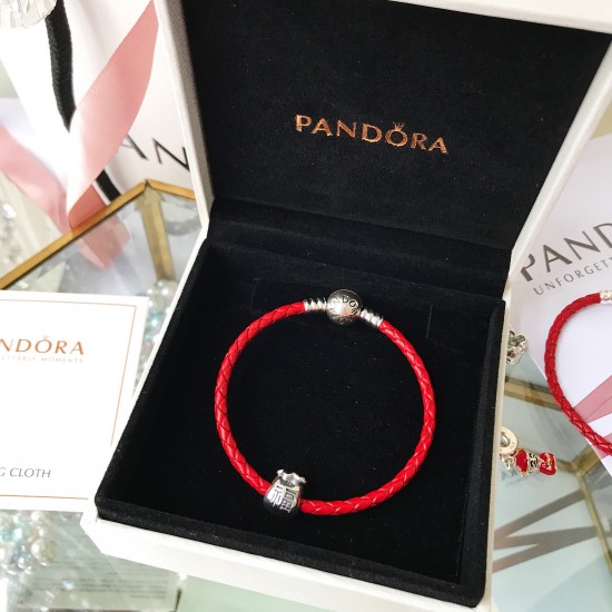 Pandora Red Single Circle Bangle Cow Leather