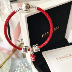 Pandora Red Single Circle Bangle Cow Leather