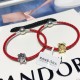 Pandora Silver Pig Red Rope Bangle