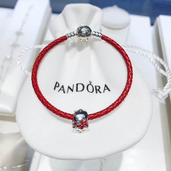 Pandora Silver Pig Red Rope Bangle