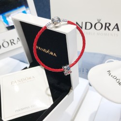 Pandora Silver Pig Red Rope Bangle